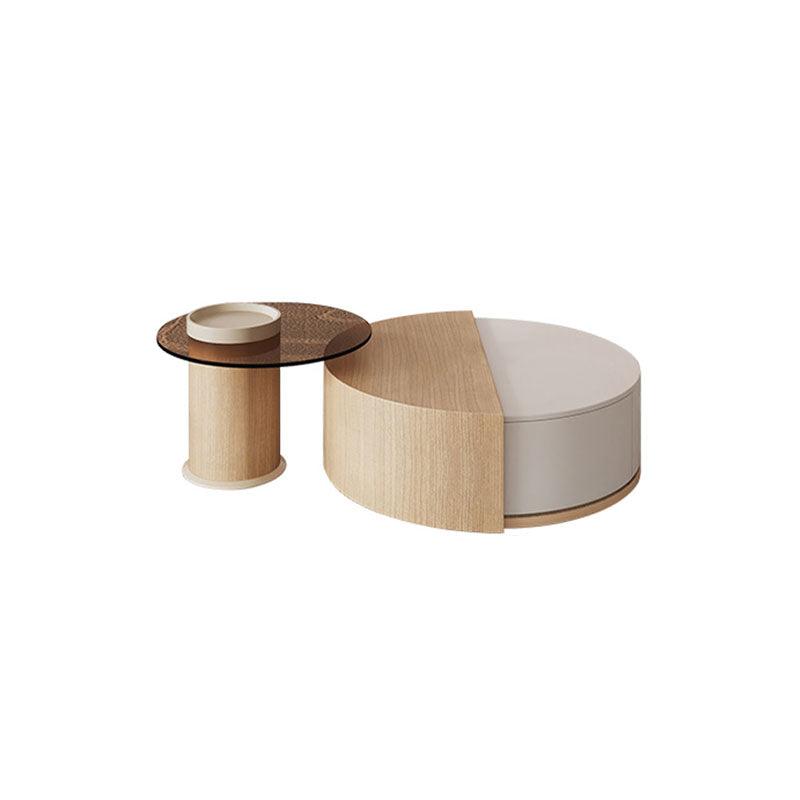 Oval Nesting Revolving Coffee Table With Extendable TV Stand