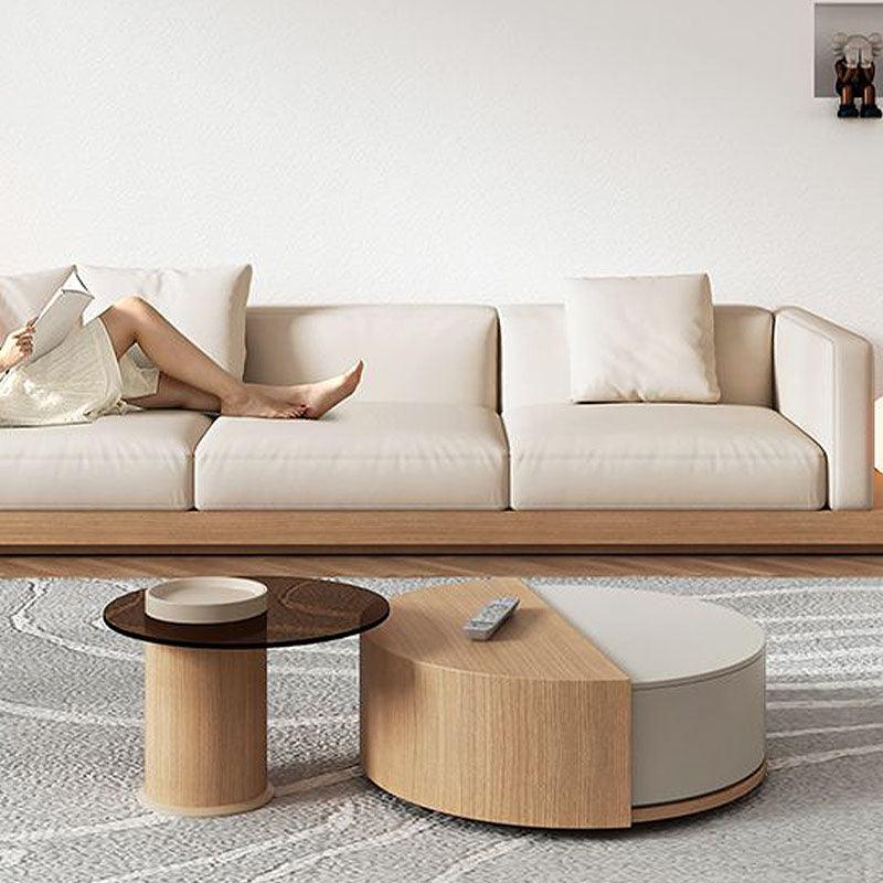 Oval Nesting Revolving Coffee Table With Extendable TV Stand